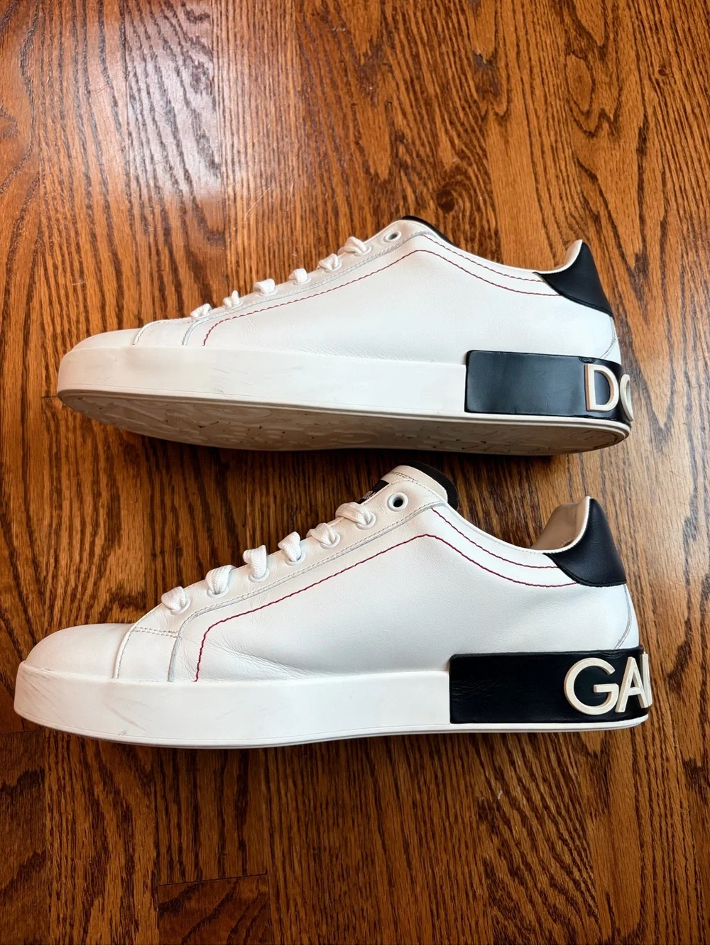 Dolce & Gabbana Portofino Logo Spoiler Sneakers White Black Red Stitch Men’s 9